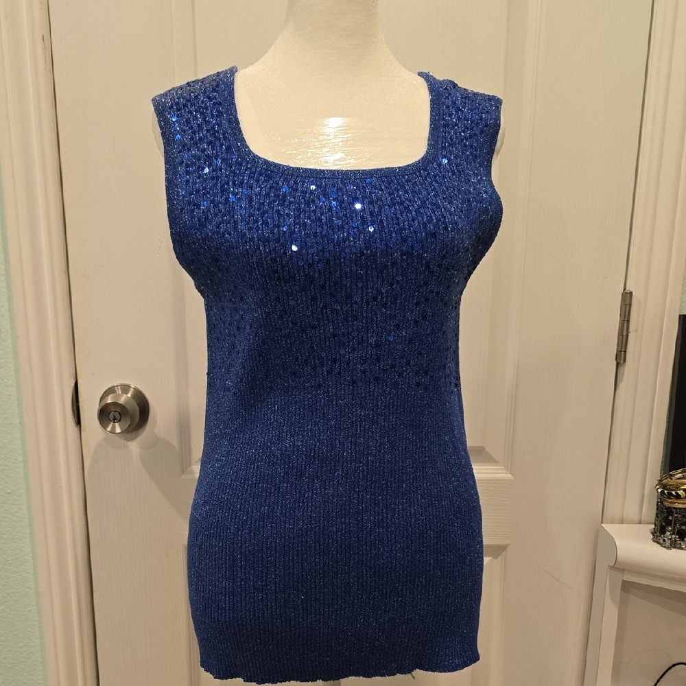 Fitted Blue Sequin Tank Top